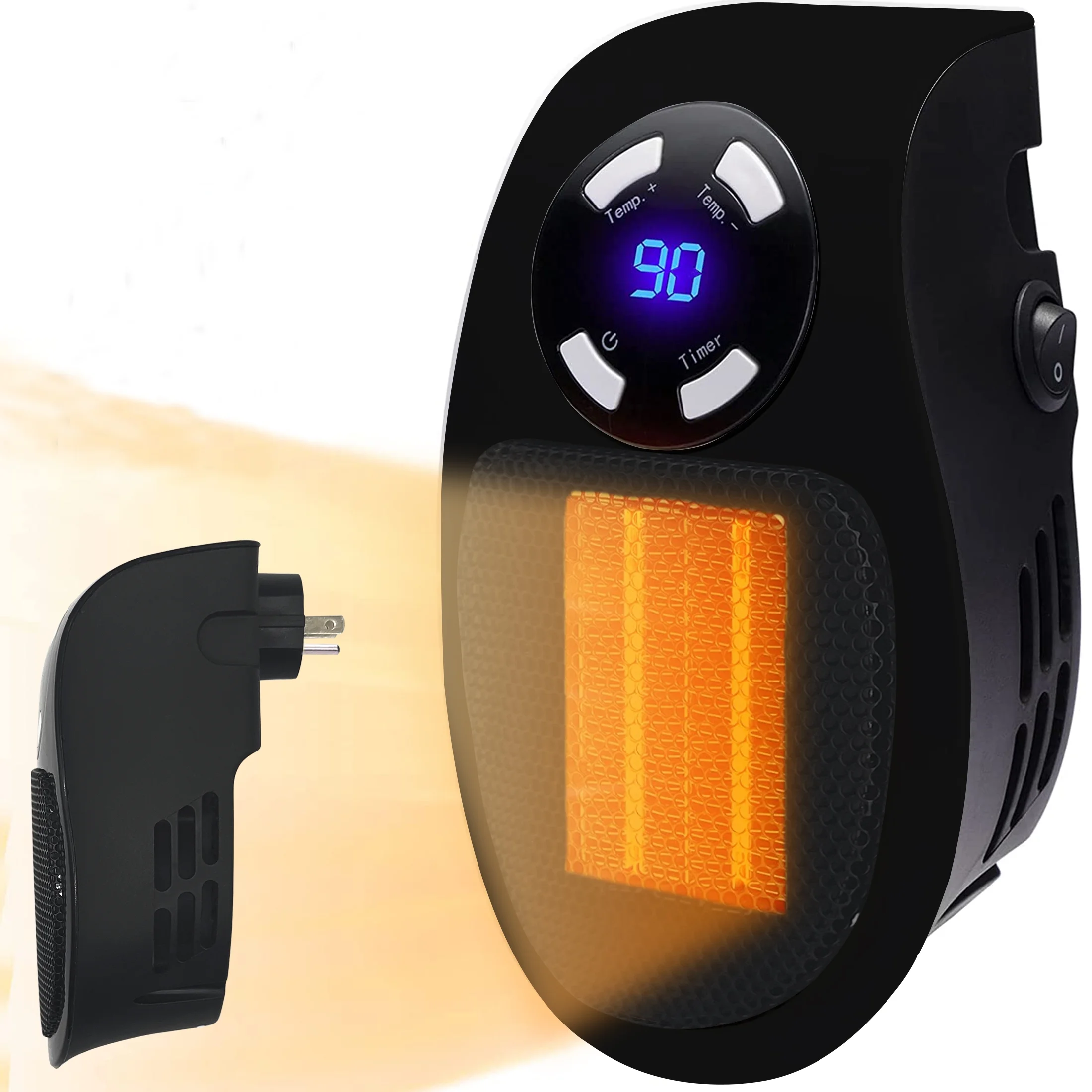 Wall Space Heater Portable Electric Heater with Adjustable Thermostat, Timer and LED Display, Overheat Protection,Fast Heating,Safe Use, Wall Outlet Electric Space Heater for Office Home Room