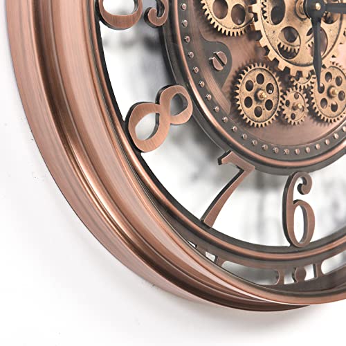 Moving Gear Wall Clock for Modern Farmhouse Living Room Decor,Large Industrial Steampunk Wall Clock,Metal Wall Clock Decorative for Home Office, Dinning Room,Copper (21 Inch)