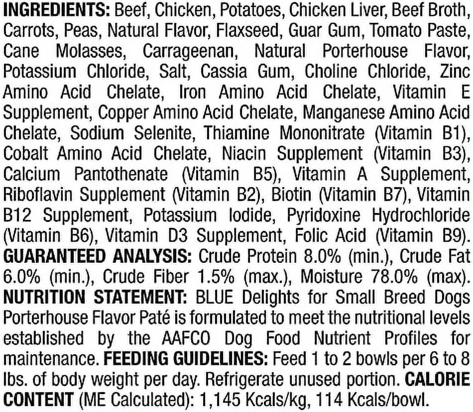 Blue Buffalo Delights Natural Adult Small Breed Wet Dog Food Cups, Pate Style, Porterhouse Flavor in Savory Juice 3.5-oz (Pack of 12) 1 Count (Pack of 12)