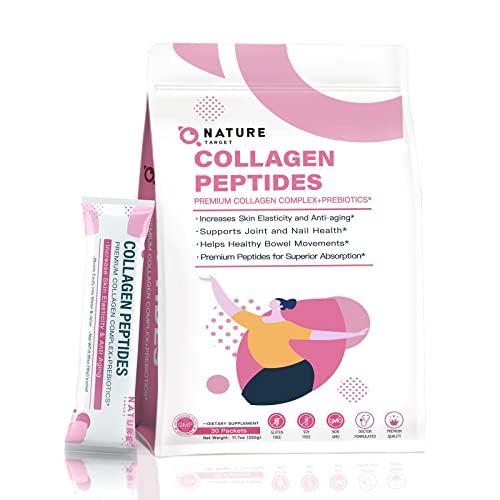 NATURE TARGET,Multi Collagen Peptides Powder - Type I, II, III, V, X - Enhanced Absorption, Hydrolyzed Collagen Peptides with Prebiotics, Sugar-Free, Skin Hair Nail & Joint Support, Non-GMO