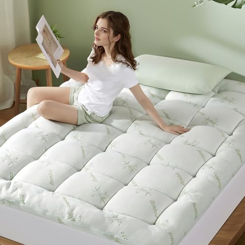 Shilucheng Queen Mattress Topper, Extra Thick 1100 GSM Down Alternative Fill, Mattress Pad for Back Pain, Cooling Breathable Pillow Top Mattress Cover with 8-21