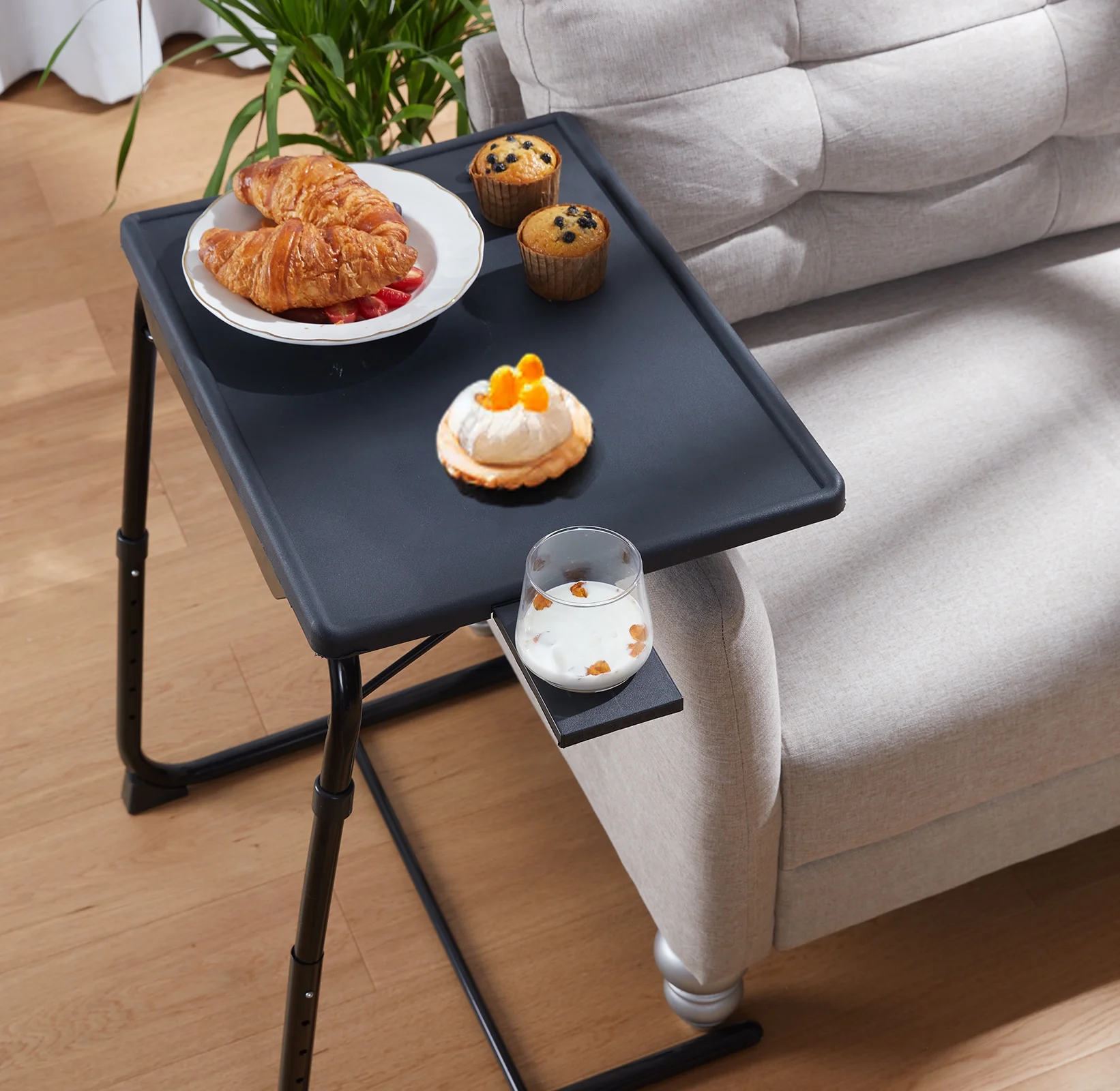 TV Tray Table, Folding Tray Table for Eating with 6 Adjustable Height & 3 Tilt Angle & Cup Holder for Bed & Couch
