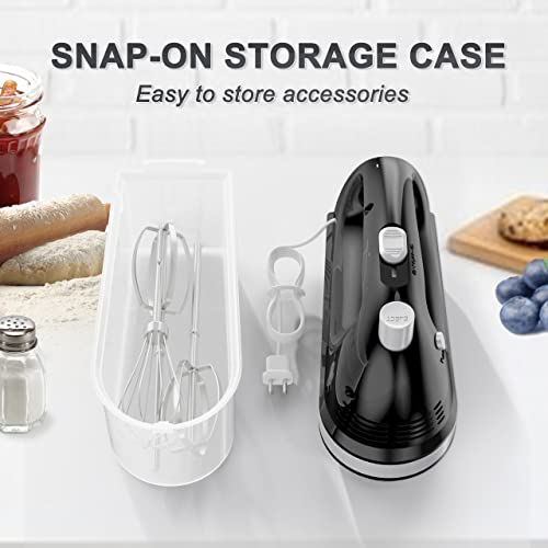 Lord Eagle Electric Hand Mixer, 300W Power Handheld Mixer Kitchen for 5-Speed Baking Cake Egg Cream Food Beaters Whisk, with Snap-On Storage Case, White