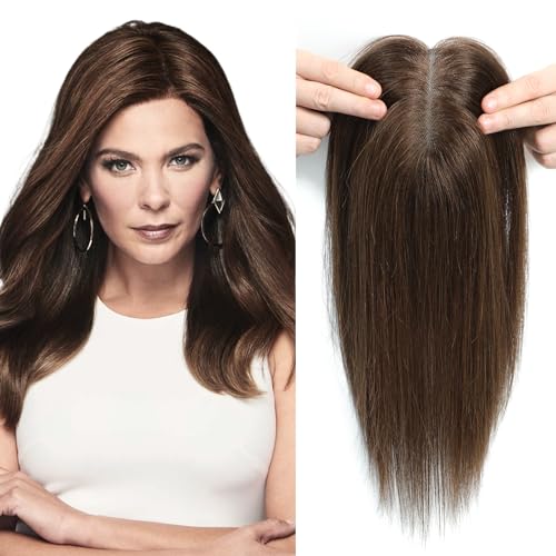 Hair Topper Real Human Hair Topper Hair Piece Human Hair Best Hair Topper for Women 12 inch Medium Brown Mix Blonde Hair Topper Free Part Hair Topper for Thinning Hair Loss Cover #427