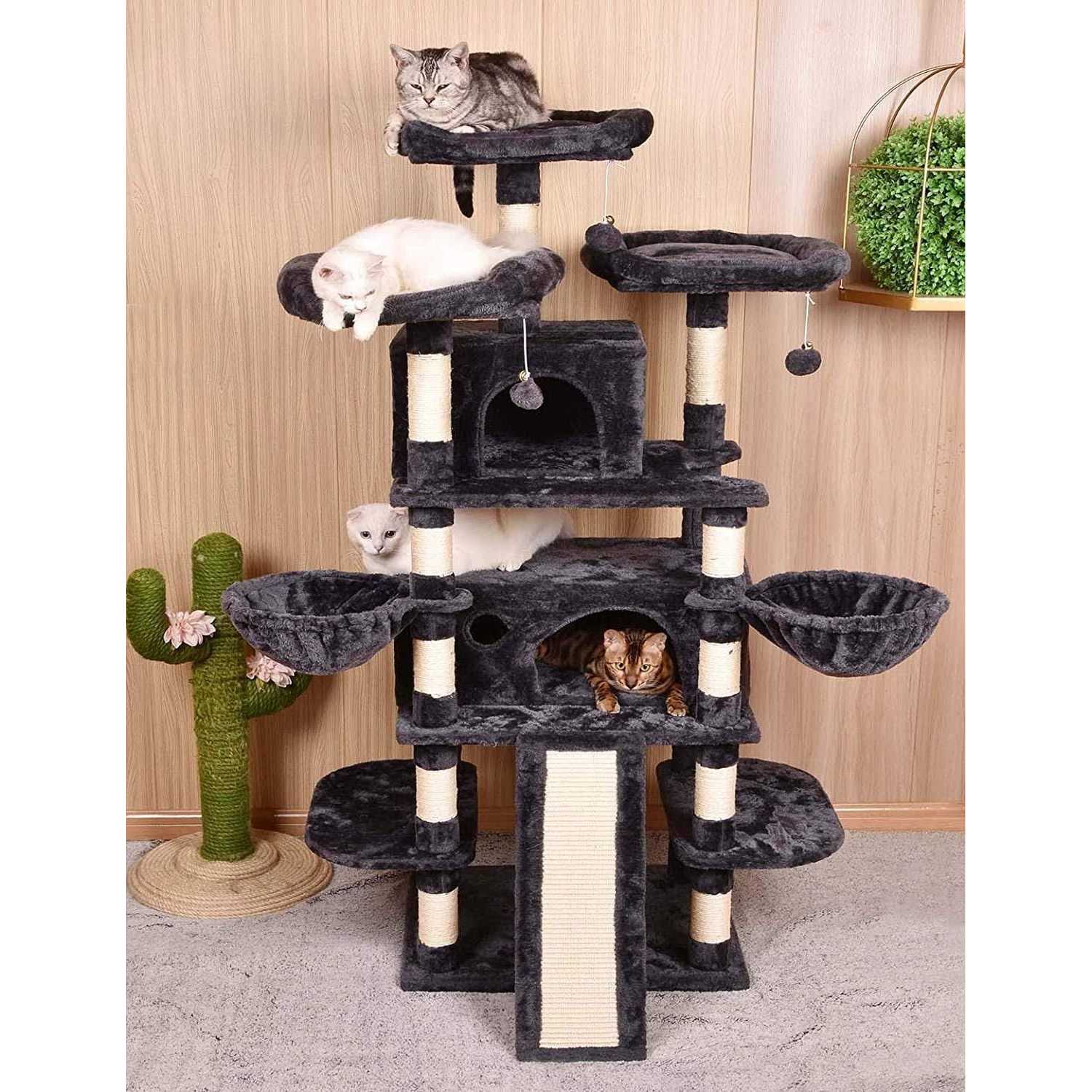 Amolife 68 Inch Cat Tower Multi-Level / X-Large Cat Tree King with Scratching Posts Kitty Pet Play House - Pet Supplies online store