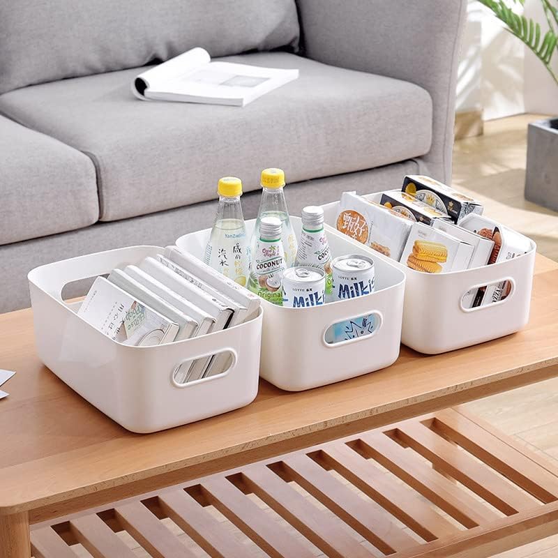 Small Plastic Baskets, Multiple Colour Pantry Organizer Bins Cupboard box with Handle, Plastic Storage Baskets for Bedroom Office Classroom Desktop Drawer Organizers