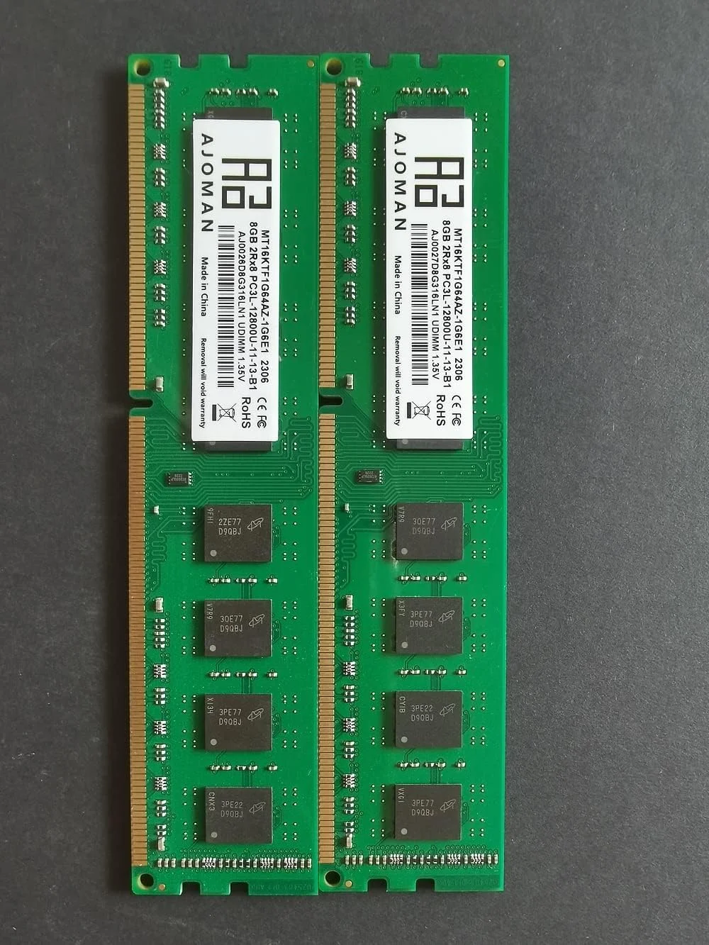 AJOMAN 16GB Kit 8GBx2 DDR3 DDR3L 1600MHz Desktop RAM 2Rx8 PC3L-12800U DIMM 1.35V 240-Pin CL11 Non-ECC UDIMM Computer
