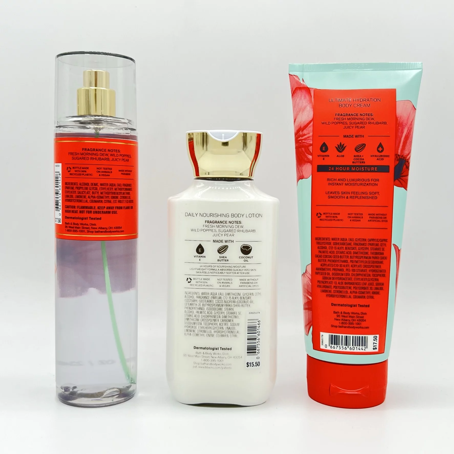 Bath & Body Works Poppy Fine Fragrance Mist, Body Lotion and Body Cream 3-Piece Bundle