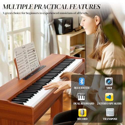Ktaxon Digital Piano 88-Key Weighted Action Electric Piano with 3-Pedal Unit, Double Bluetooth, Split/Touch/Transpose Control Functions(Black)