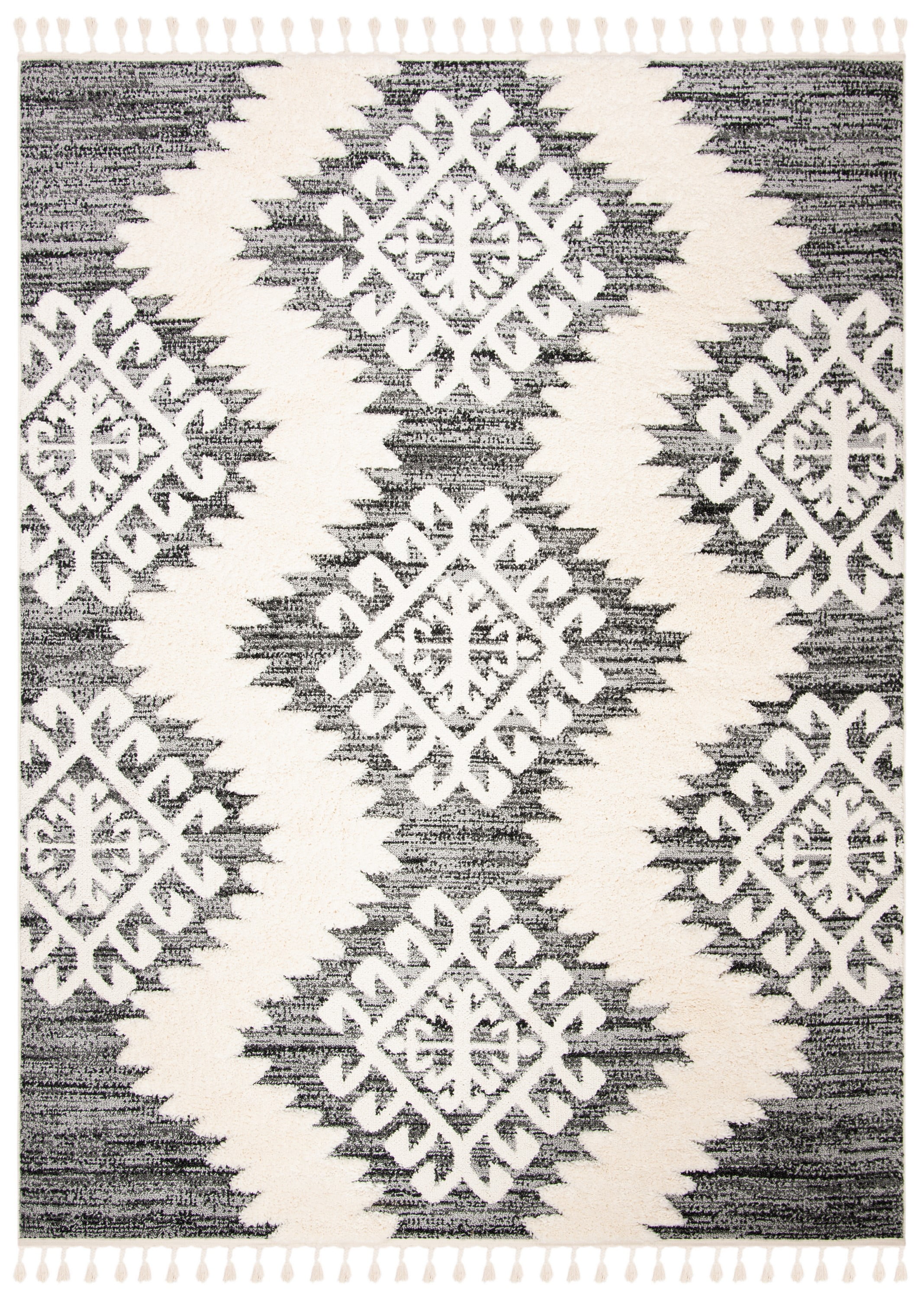 SAFAVIEH Moroccan Tassel Shag Desmond Area Rug, Ivory/Grey, 9' x 12'
