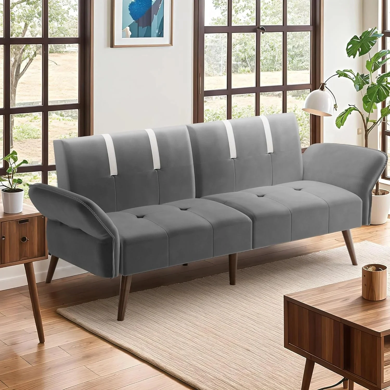 Convertible Sofa Futon Sofa Bed Living Room Sofas Apartment Office Small Space With Adjustable Armrest Backrest Furniture Home
