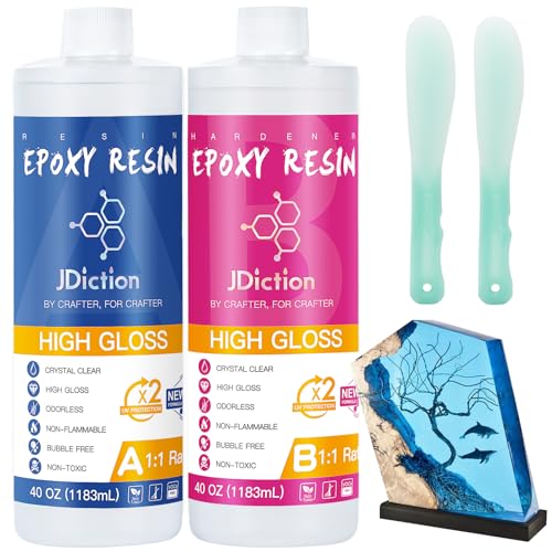 JDiction Epoxy Resin 80OZ- Epoxy Resin Kit Crystal Clear, Non Toxic, Bubble Free Epoxy Resin for Art Craft, Jewelry Making, River Tabletop, Christmas Gift