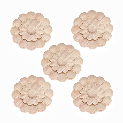 Wood Carved Onlays Appliques, MUXSAM Unpainted Wood Rosettes Fancy Carving Furniture Decals for Door Wall Mirror Fireplace Stairs Cabinet Cupboard Dresser Bed Wardrobe DIY Decor, 10cm/3.94