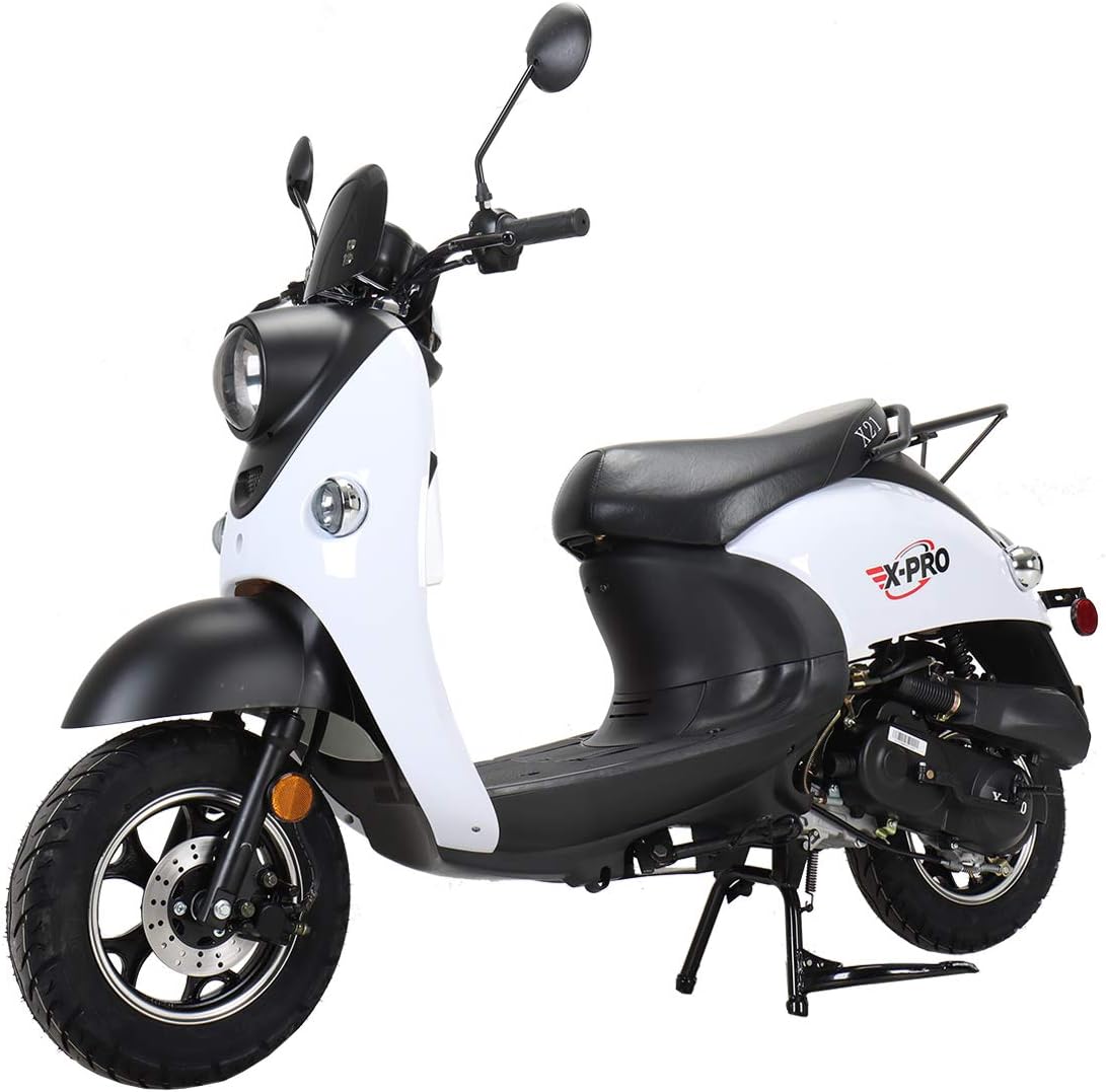 X-PRO X21 50cc Gas Moped Scooter Adult Scooter Bike Street Scooter Moped (White, Non-Assembled)