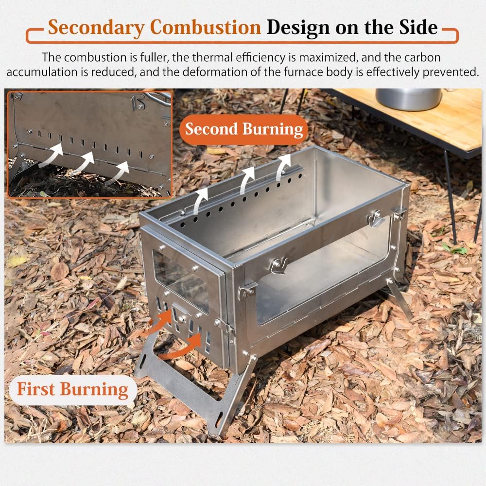 LIHONG Tent Stove 15inch Wood Burning Stove Folding Portable for Camping Hunting 9.84ft Pipes Included