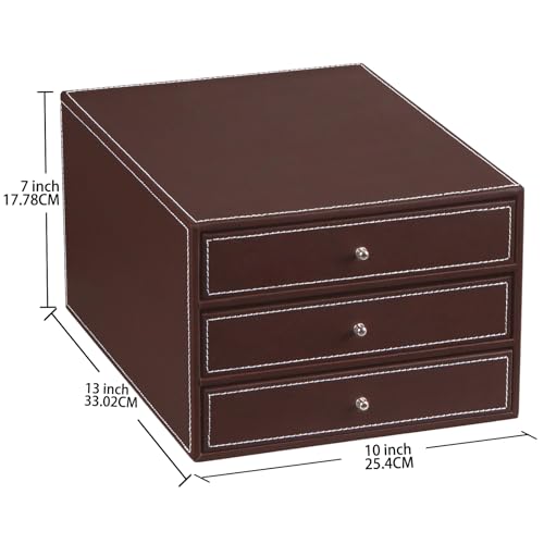 Desk Organizer with Drawers, 3 Drawer Storage Organizer, PU Leather Tabletop Storage Cabinet Organization Box with 3 Drawers for Makeup,Home Office Supplies/A4 Paper/Magazine/Book
