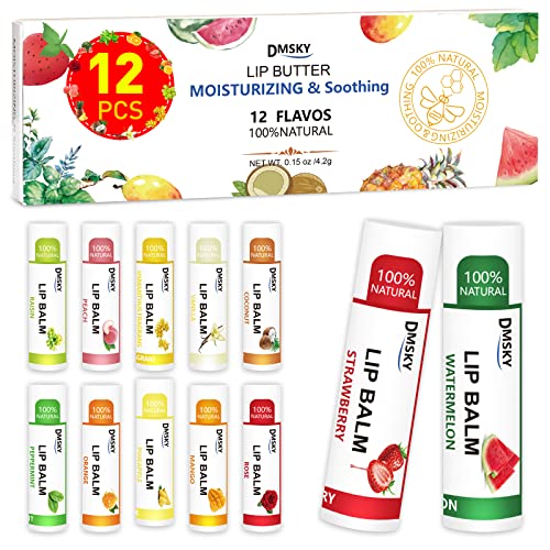 DMSKY Natural Lip Balm Bulk 36 Pack, Moisturizing Lip Balm with Vitamin E and Coconut Oil, Lip Care Product for Chapped Lips-12 Flavors