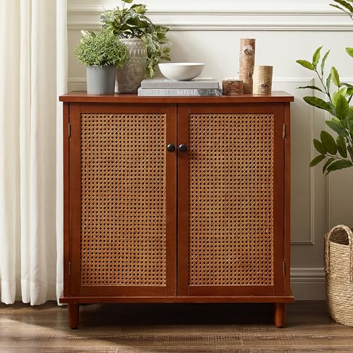 Zouron Entryway Cabinet Wood Accent Storage Cabinet with Metal Handle Doors, Wood Grain Sideboard Buffet Cabinet for Entryway, Hallway Living Room, Free Standing Accent Cabinet, 1 Pcs