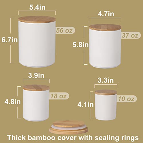 Sweejar Ceramic Canisters Set, Food Storage Jars with Airtight Seal Bamboo Lid, Stackable Containers for Kitchen Counter, Ground Coffee, Flour, Sugar, Cookie, Dog Treats, Candy, Pack of 4 (White)