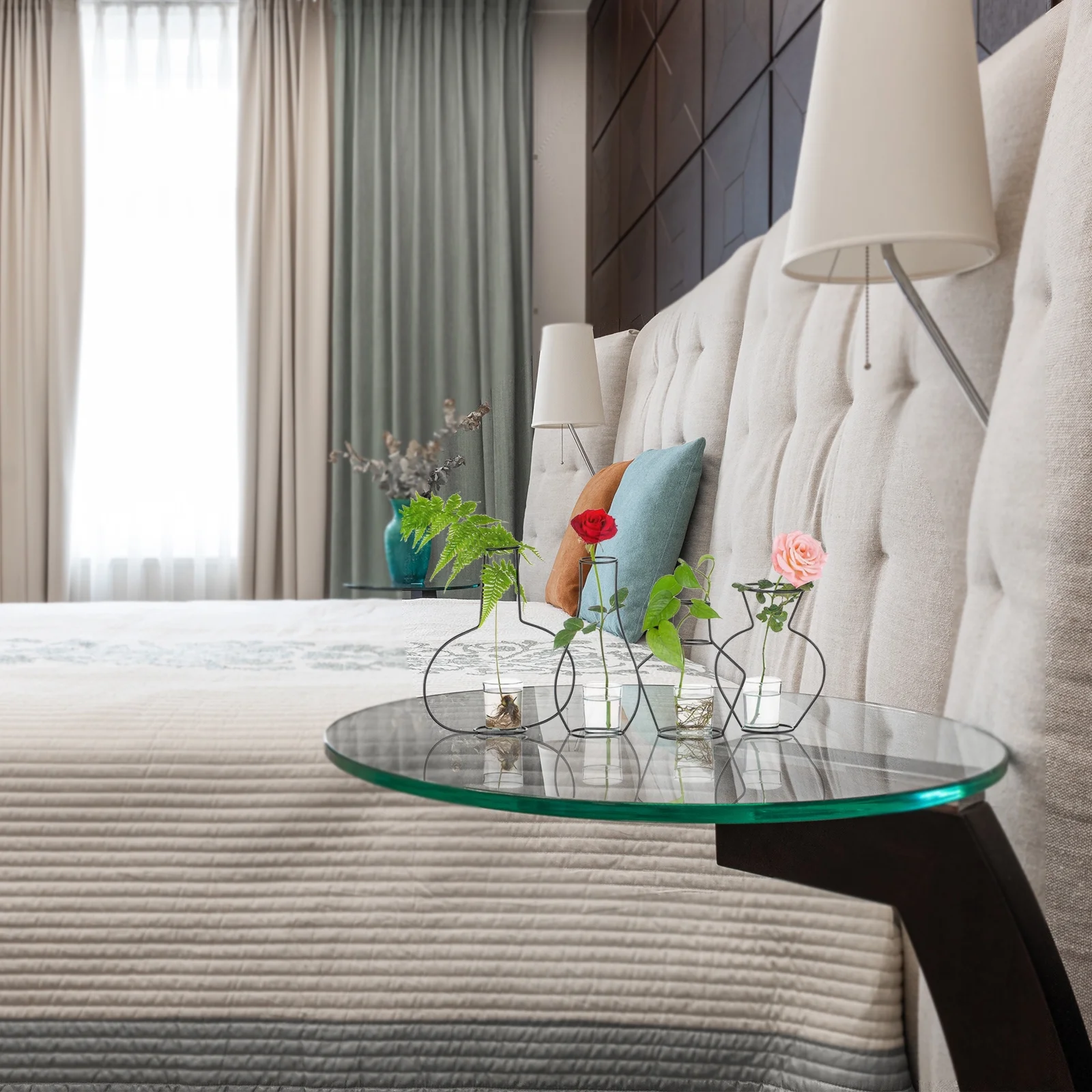 12 pcs  Flower Vases With Iron Art Frame Frame Bottle Home Flower Arrangement Bottle