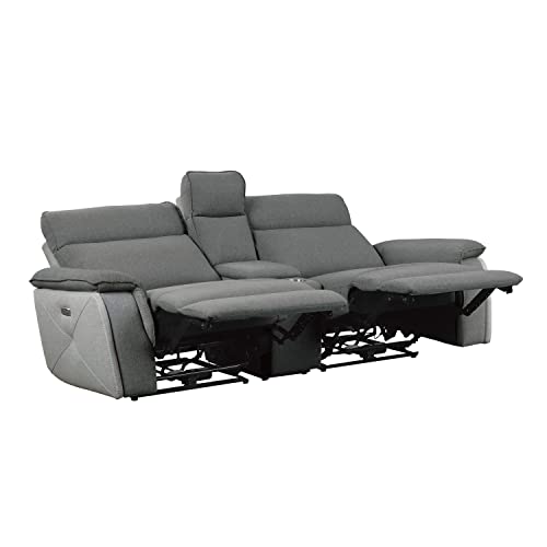Lexicon Raelynn Power Double Reclining Loveseat, Light Gray/Dark Gray