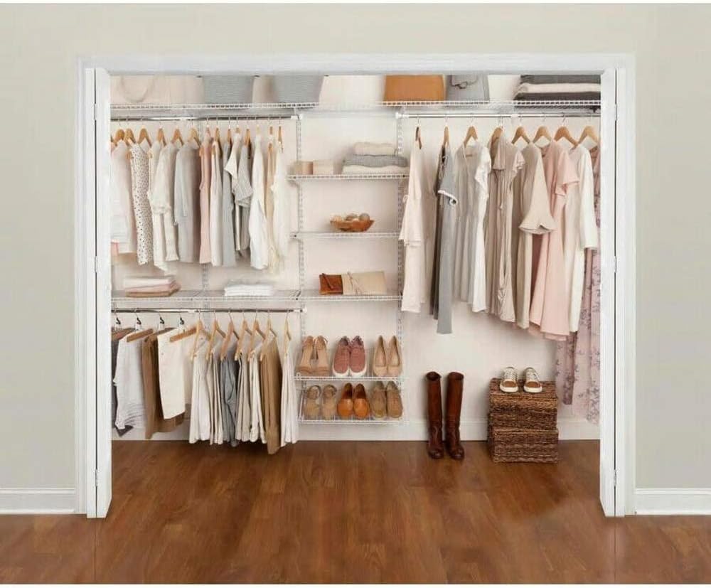 Rubbermaid FastTrack Closet Kit, White, 6-10 Ft., Wire Shelving Kit with Expandable Shelving and Telescoping Rods, Custom Closet Organization System, Easy Installation