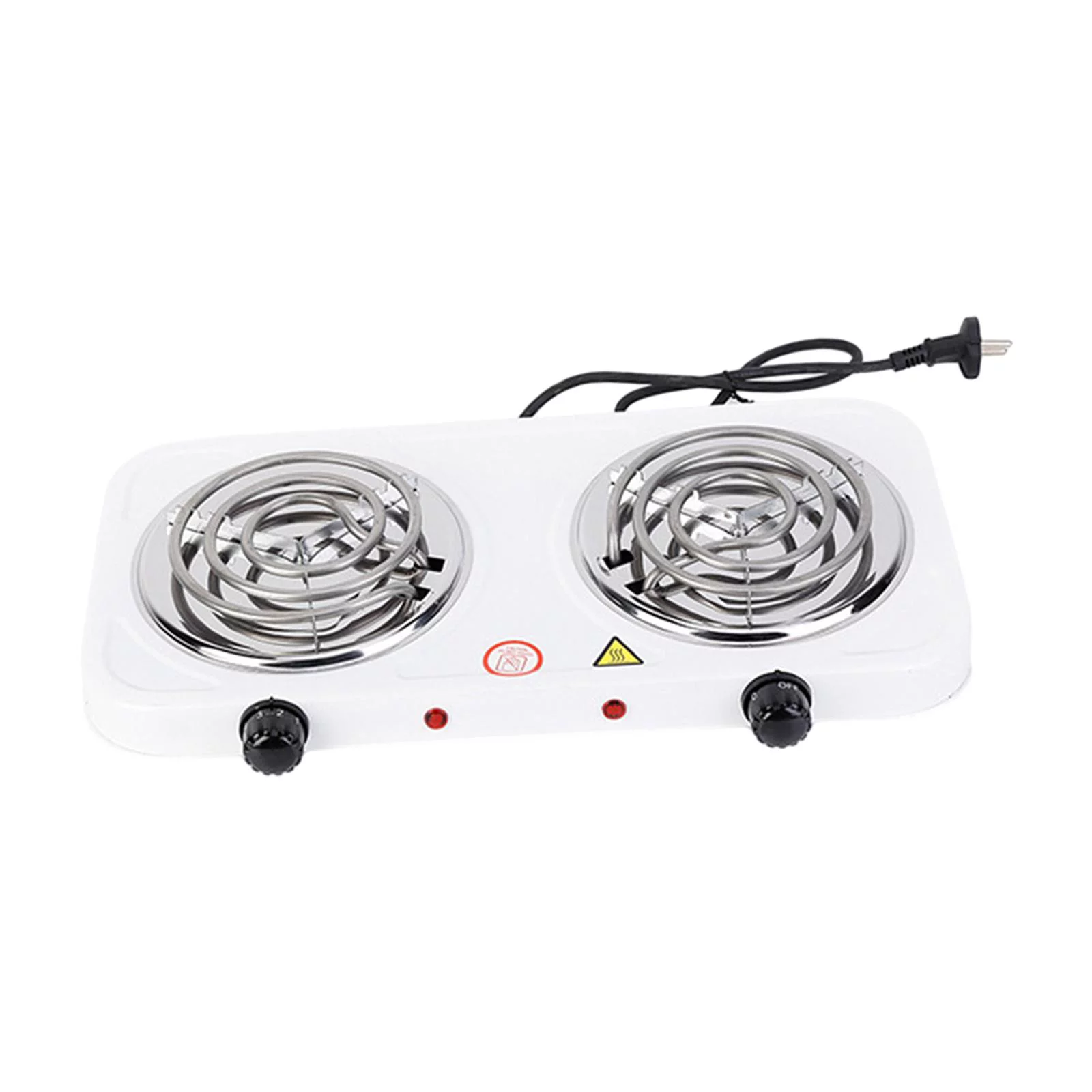 Double Burner Cooktop Compact for Home, Travel, Outdoor Activities Power Indicator Lights 2000W Adjustable Temperature Knob Electric Cooktop