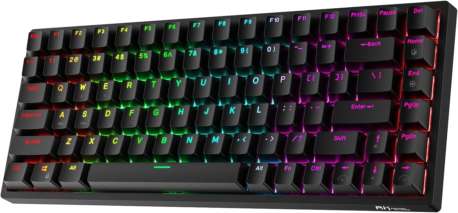RK ROYAL KLUDGE RK84 80% RGB Triple Mode BT5.0/2.4G/USB-C Hot Swappable Mechanical Keyboard, 84 Keys Wireless Bluetooth Gaming Keyboard, Quiet Red Switch