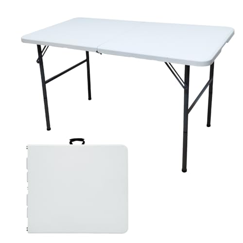 4FT Square Plastic Folding Table - Lightweight & Portable for Camping, Picnic, Card Games - Indoor Outdoor Foldable Dining & Utility Table(Black)