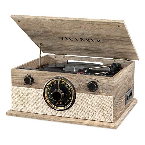 Victrola Brookline Style 6-in-1 Bluetooth Record Player & Multimedia Center with Built-in Speakers - 3-Speed Turntable, CD & Cassette Player, FM Radio, Wireless Music Streaming, Farmhouse Oatmeal
