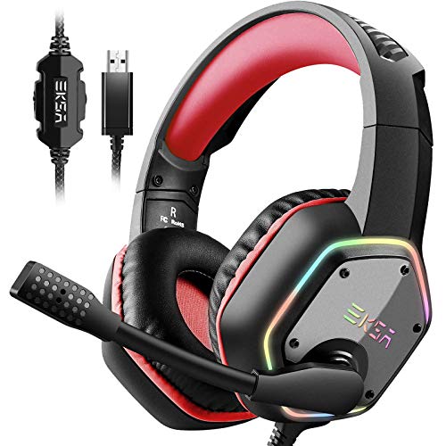 EKSA E1000 Gaming Headset, Computer Headphones with Noise Canceling Mic & RGB Light, 7.1 Surround Sound, Compatible with PC, PS4 PS5 Console, Laptop (Blue)