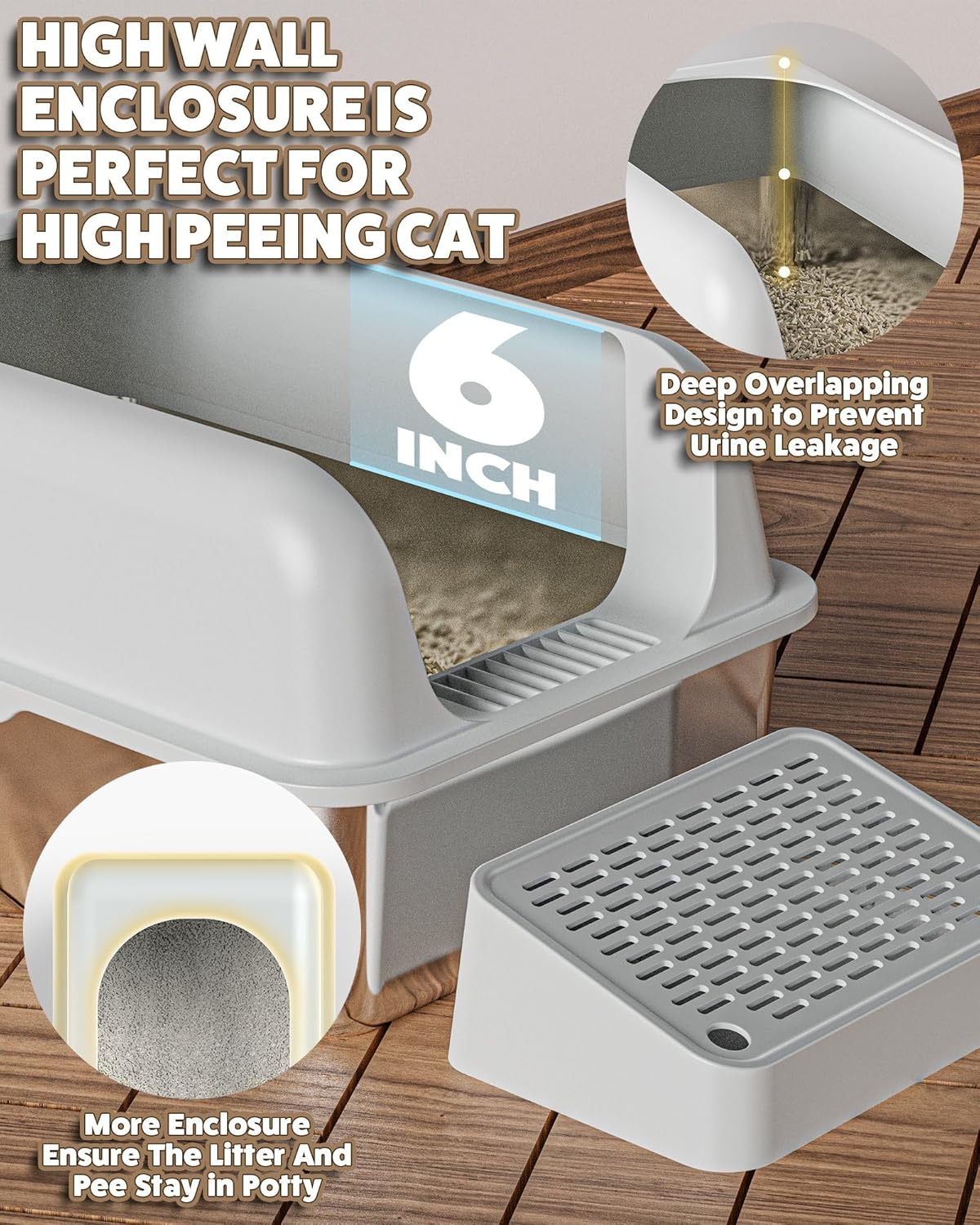 Stainless Steel Litter Box with Lid, Extra Large Cat Litter Box, XL Metal Litter Box for Big Cats with High Wall Slides Enclosure, Anti High-Peeing Spraying, Anti-Leakage Non-Sticky Easy to Clean