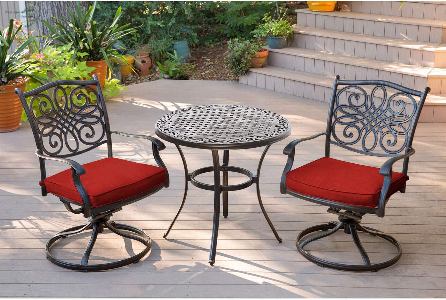 Hanover TRADDN3PCSW-RED Traditions 3 Piece Bistro Set with Cast Top Table, 32, Red
