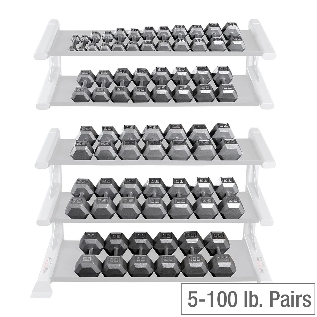 Body-Solid Cast Iron Hex Dumbbell Sets 80-100 lb. Pairs (900 lb. Total)