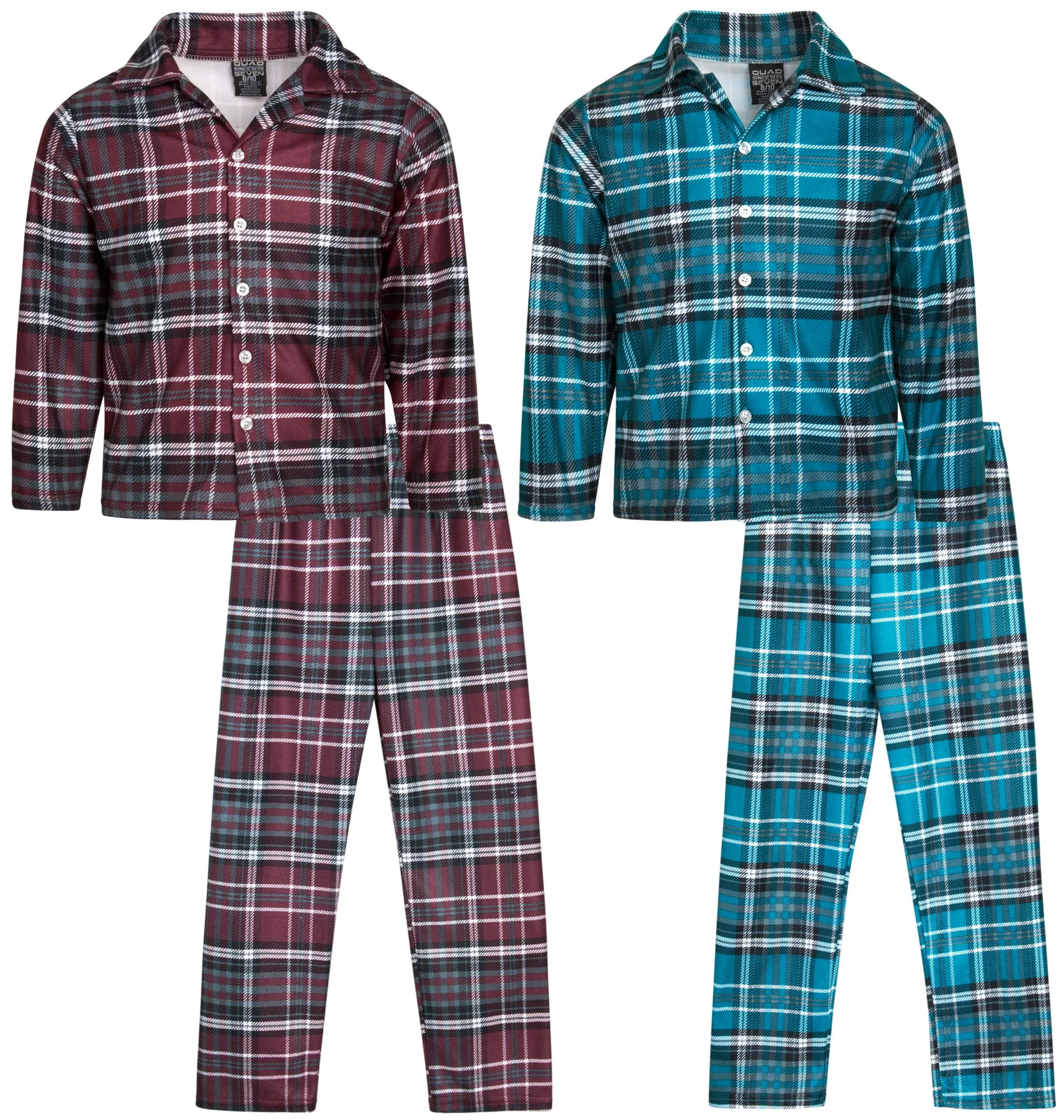 Quad Seven Boy's Flannel Fleece Pajamas - 4 Piece Long Sleeve Button Down Shirt and Pants Set (4-18)