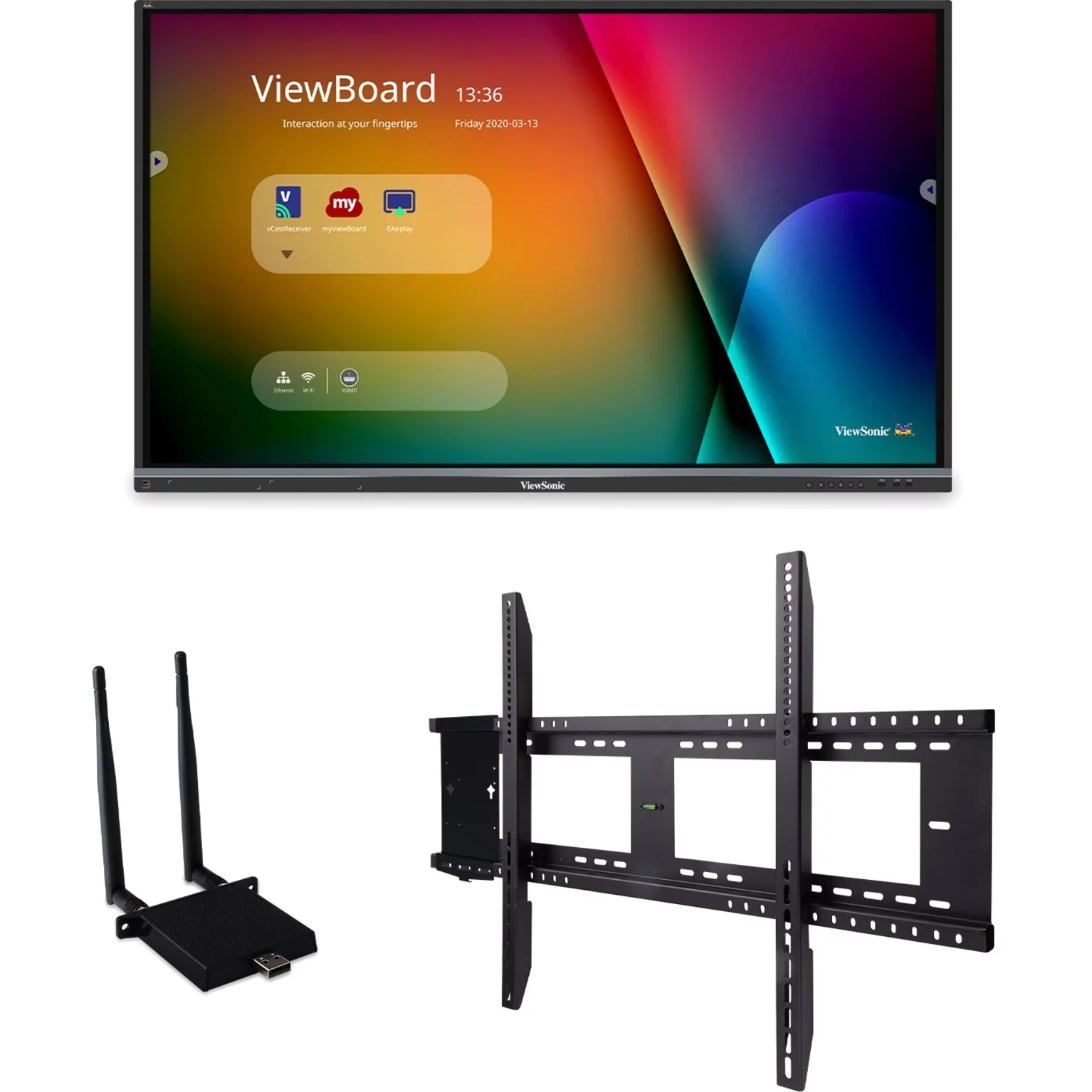 ViewSonic ViewBoard IFP7550-E1, 4K Interactive Display with WiFi Adapter and Fixed Wall Mount, 350 cd/m2, 75