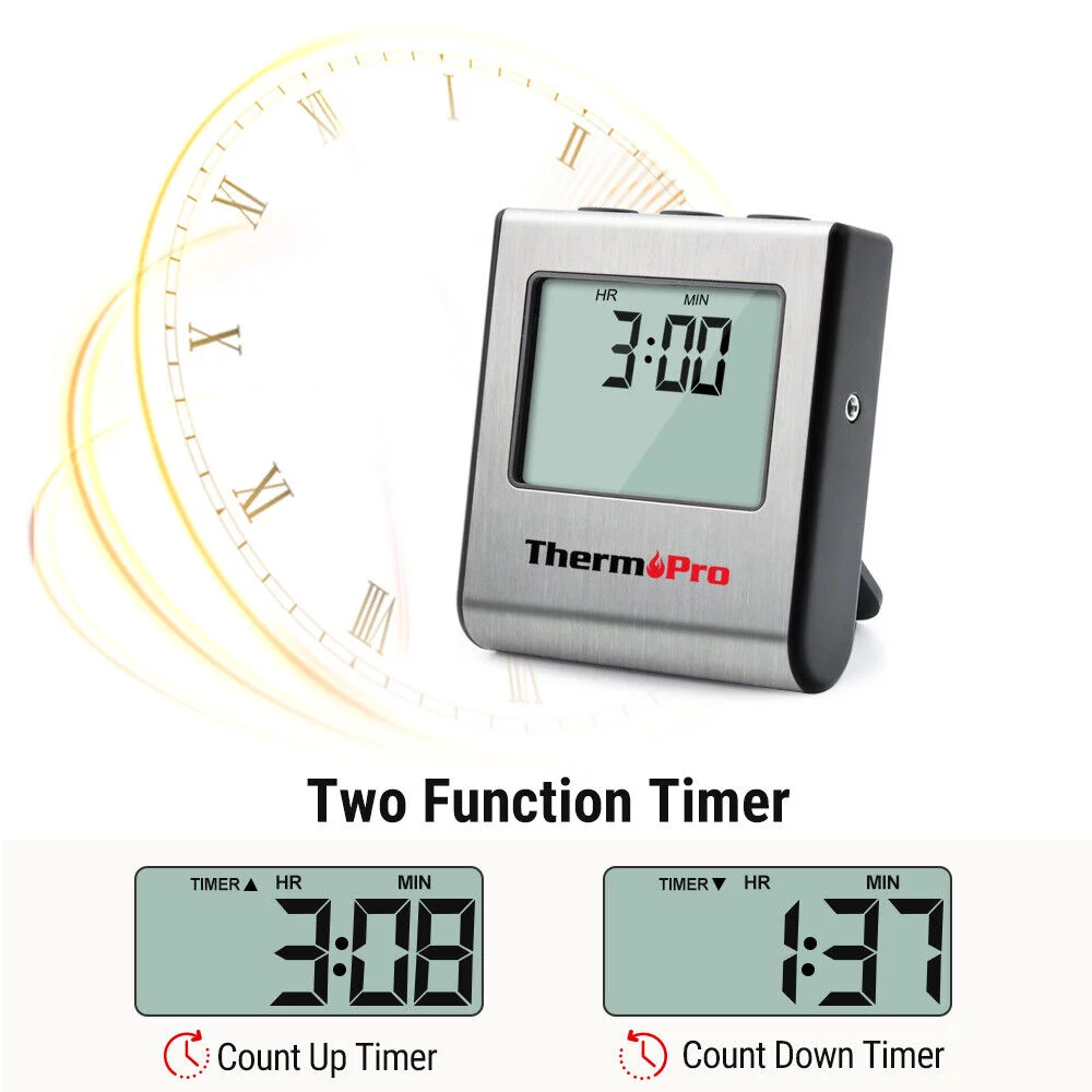 Digital Cooking Meat Thermometer & Clock Timer Food Steak Oven Smoker BBQ Grill, ThermoPro