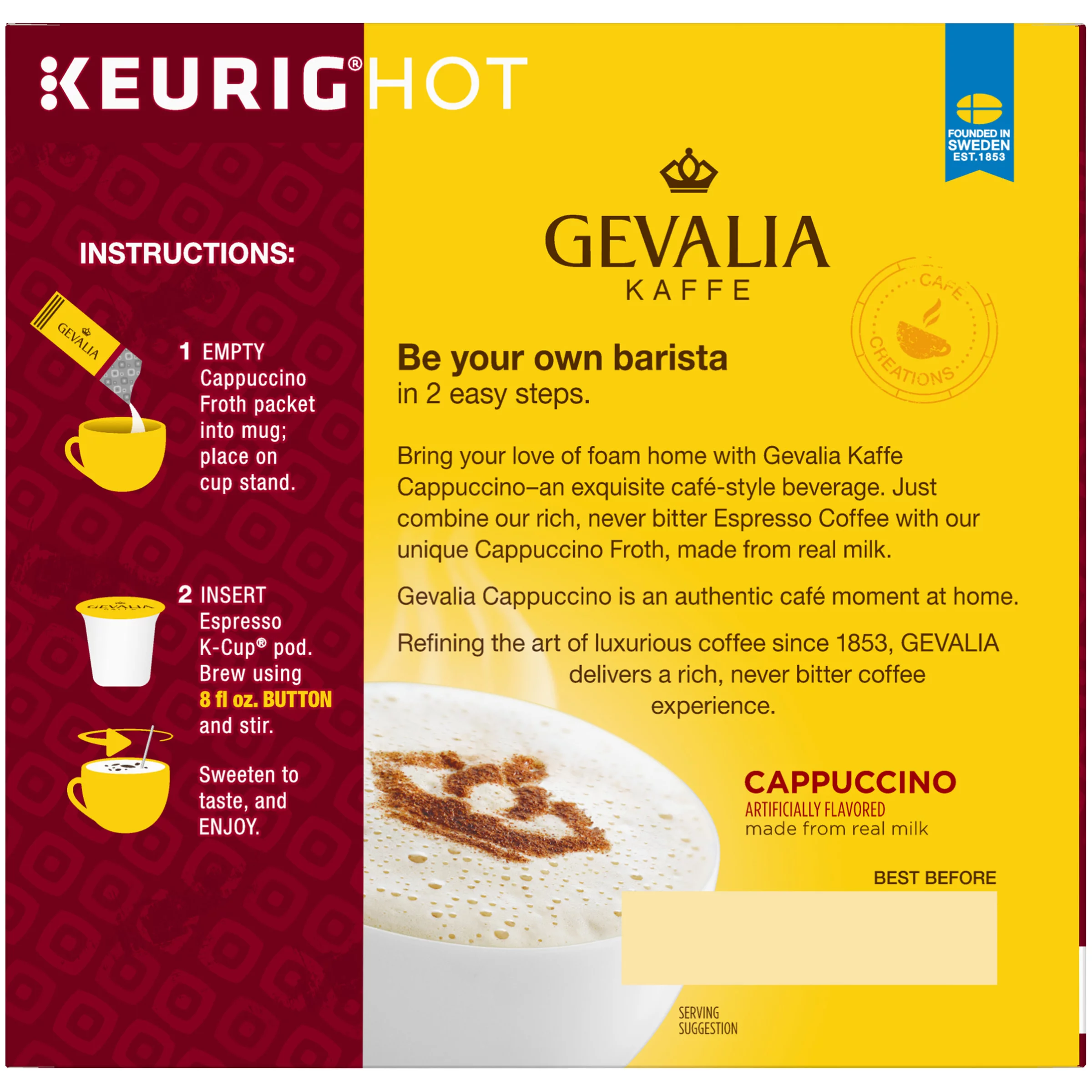 Gevalia Frothy 2-Step Cappuccino Espresso K-Cup® Coffee Pods & Froth Packets Kit, 9 ct Box