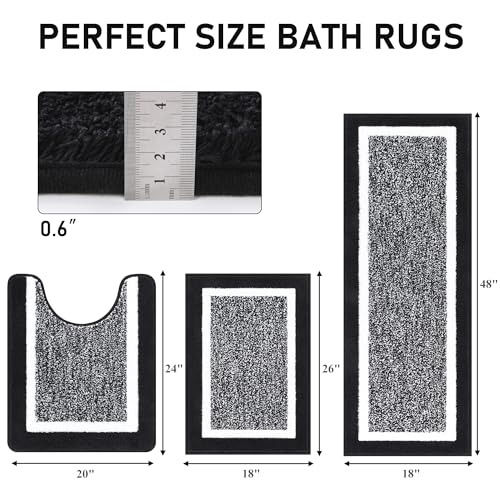 Pauwer 3 Piece Bath Mat Set Bathroom Rugs, Non Slip Plush Bathroom Mats, Absorbent Shaggy Bathroom Rug Set with U-Shaped Contour Toilet Mat for Bathroom Bedroom Living Room, Aqua Blue