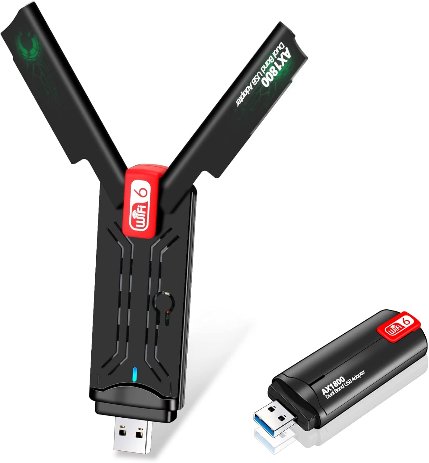 USB WiFi 6 Adapter for PC, AX1800Mbps Dual Band 2.4/5Ghz Wireless Network Adapter, USB 3.0 WiFi Dongle with High Gain 802.11ax Wireless for Laptop/Desktop, Supports Windows 11/10/7 Pack of 2