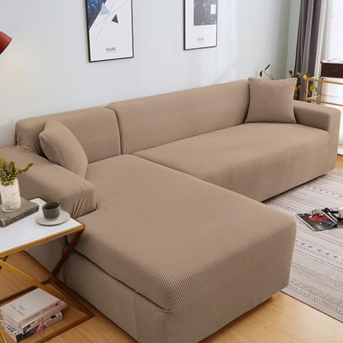 Super Stretch Sectional Couch Covers - 2 pcs Spandex Non Slip Sofa Covers with Elastic Bottom for L Shape Sectional Sofa Couch, Great for Kids & Pets，3 Seat+3 Seat
