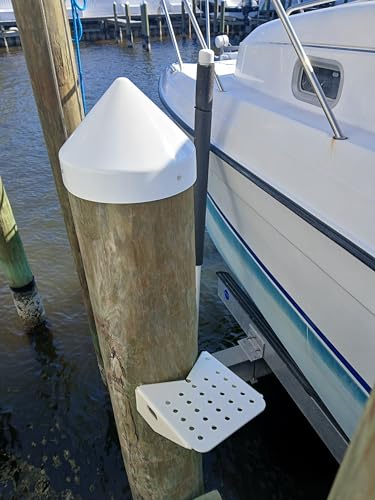 Boat Dock Step, Single-Step Boarding Platform, Aluminum with Powder Coat Finish, Post Mount
