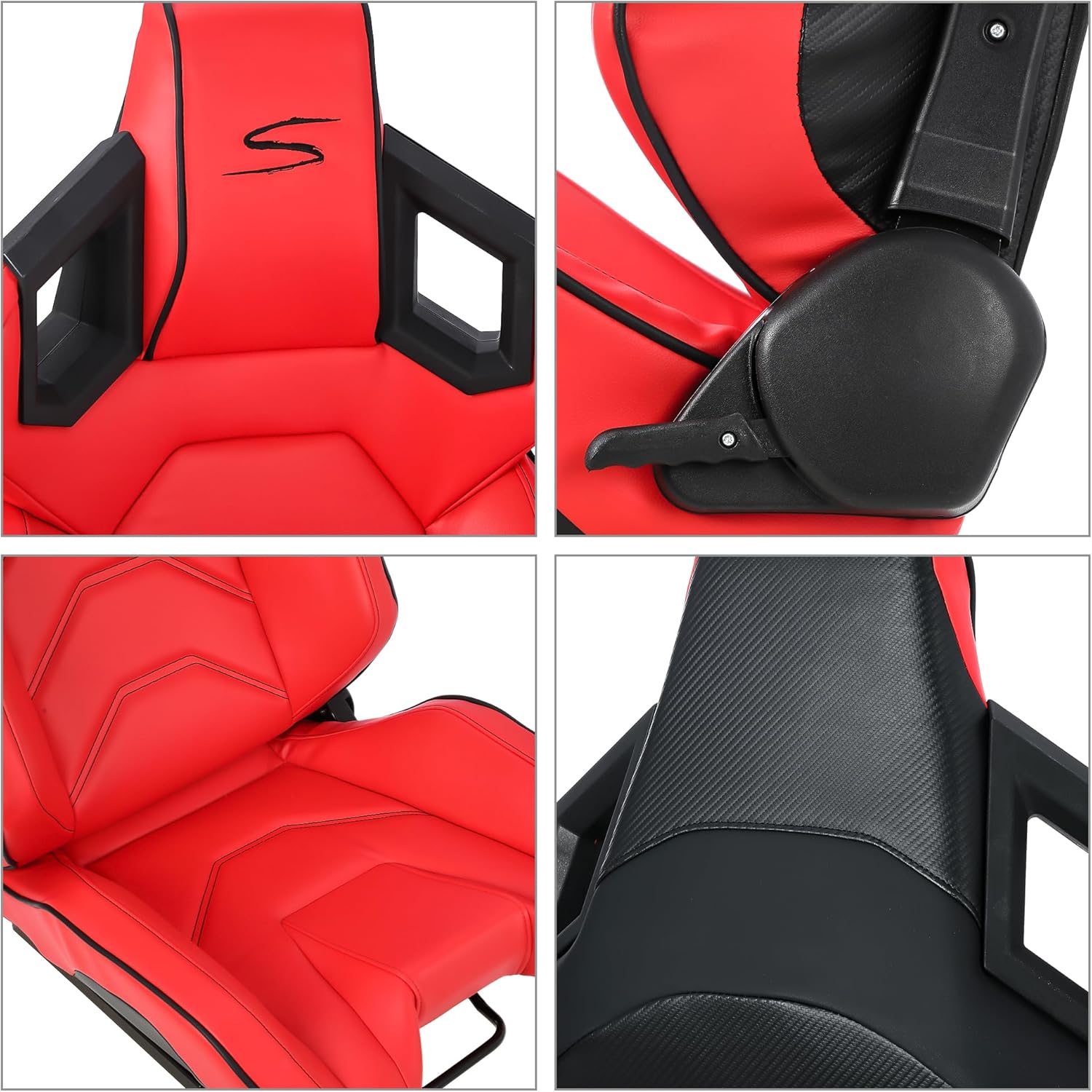 MAROUTE 1 Piece Universal Racing Seats with Dual Lock Sliders, PU Leather, Racing Bucket Seats, 23.6