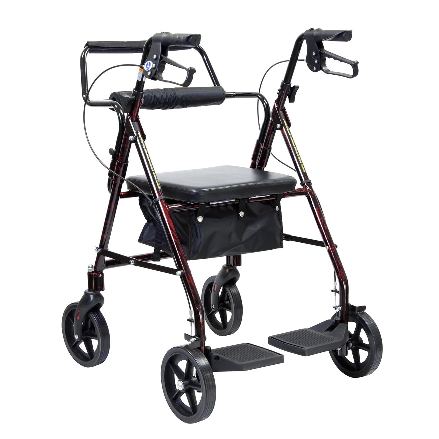Dynarex DynaGo Duo Transport 4 Wheel Rollator - Stand-Up Rolling Walker and Seated Transport Wheelchair - Fold-Down Footrests, 300 lb. Weight Capacity, Red Frame, 1 Rollator