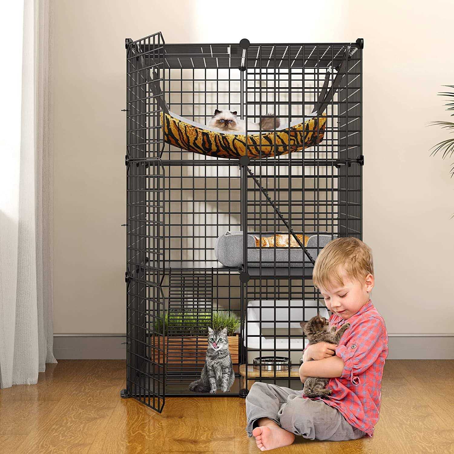 Dextrus 3-Tiers Cat Cage,Cat Enclosures Metal Cat Kennels Pet Crate with Extra Large Hammock for 1-2 Cats - Pet Supplies online store