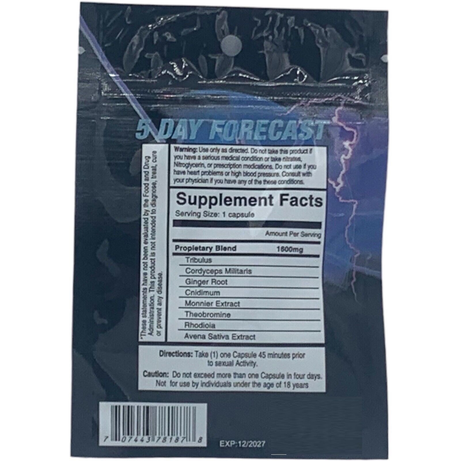 5 Day Forecast 1600 mg Male En-hancem-ent Supplements - 5 Pills