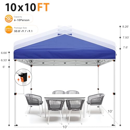 10x10 Pop Up Canopy, Instant Canopy Tent with Removable Sidewalls and Mesh Windows for Vendor Events, Outdoor Craft Show, Farmers Markets-Blue