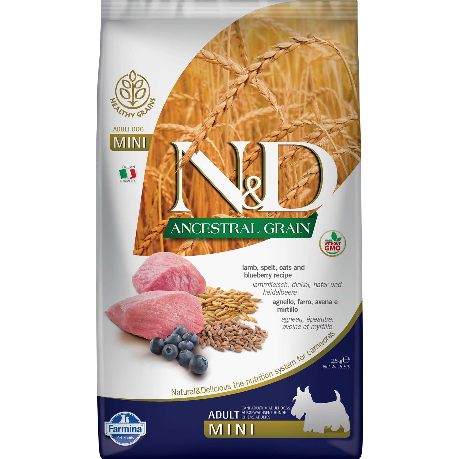 Farmina N&D Ancestral Grain Lamb & Blueberry Mini Adult Dry Dog Food - Pet Supplies online store