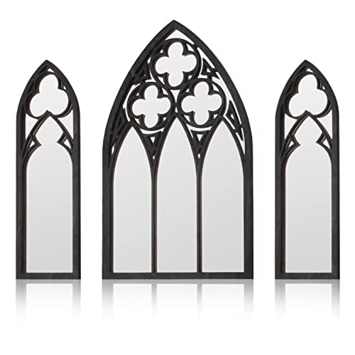 3 Pack Gothic Mirrors Wall Decor, Cathedral Arch Frame Tiny Mirror Goth Room Decor - 9.8 Inch Gothic Decorative Mirror Rustic Wall Hanging Decor for Bedroom Bathroom Living Room