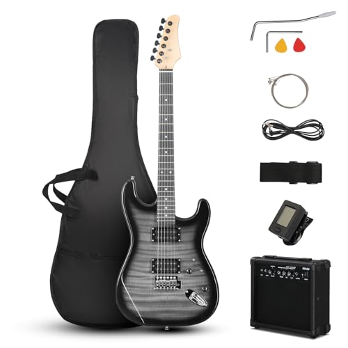 Ktaxon Electric Guitar Kit, 39 Inch H-H Pickups Beginner Electric Guitar Set with 20W Amplifier, Bag, Strap, Cable, Accessories for Adults & Teens (Tiger Black)